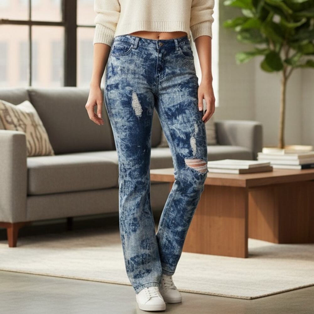 Thrill Jeans Acid Wash Distressed Tie Dye Women's Sz 13 Blue Low Rise Streetwear
